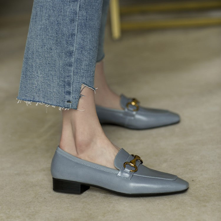 Low-heeled Metal Accessories Women's Shoes Fashion Mid-mouth Single Shoes